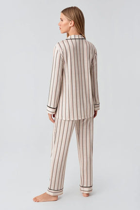 Striped Maternity & Nursing Pajama Set Dried Rose - 18220