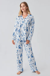 Patterned Thermal Maternity & Nursing Pajama Set Blue - 18222