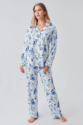 Patterned Thermal Maternity & Nursing Pajama Set Blue - 18222