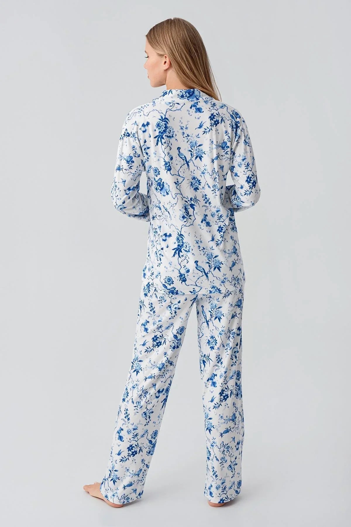 Patterned Thermal Maternity & Nursing Pajama Set Blue - 18222