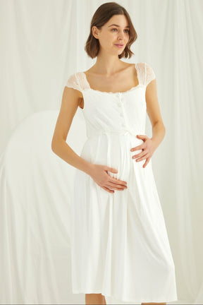 Lace Shoulder Maternity & Nursing Nightgown Ecru - 18300