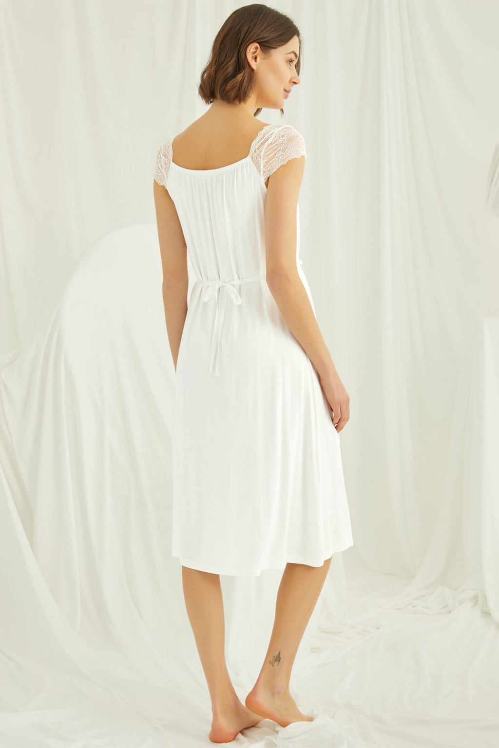 Lace Shoulder Maternity & Nursing Nightgown Ecru - 18300