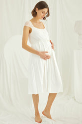 Lace Shoulder Maternity & Nursing Nightgown Ecru - 18300