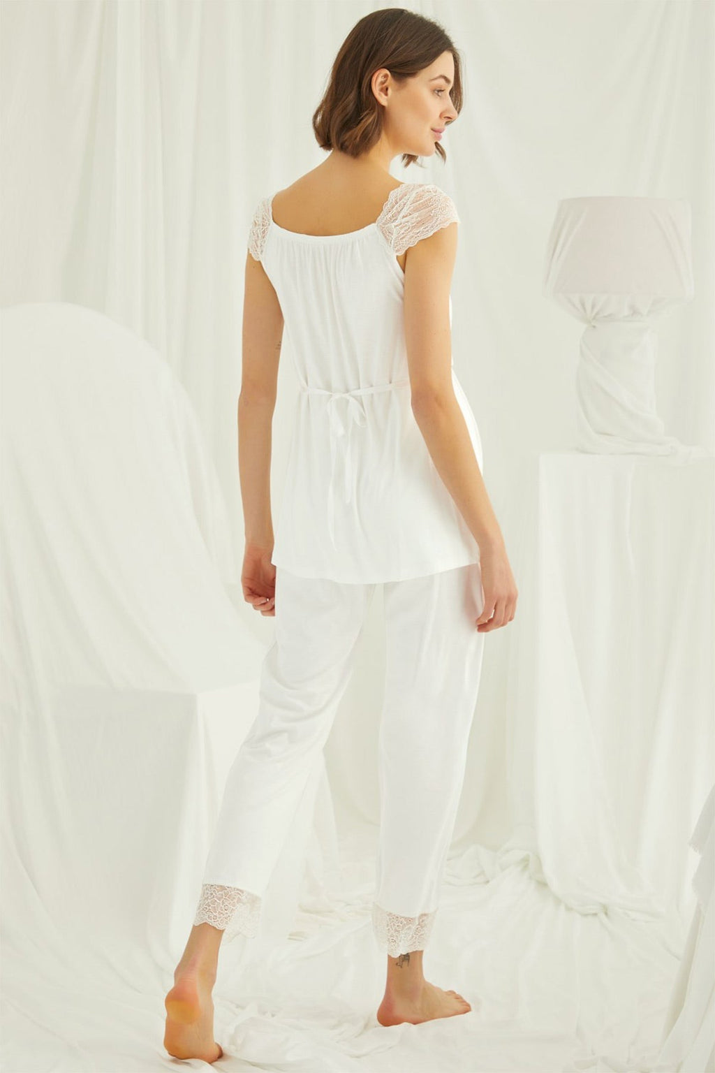 Lace Shoulder 4-Piece Maternity-Nursing Set Ecru - 202303