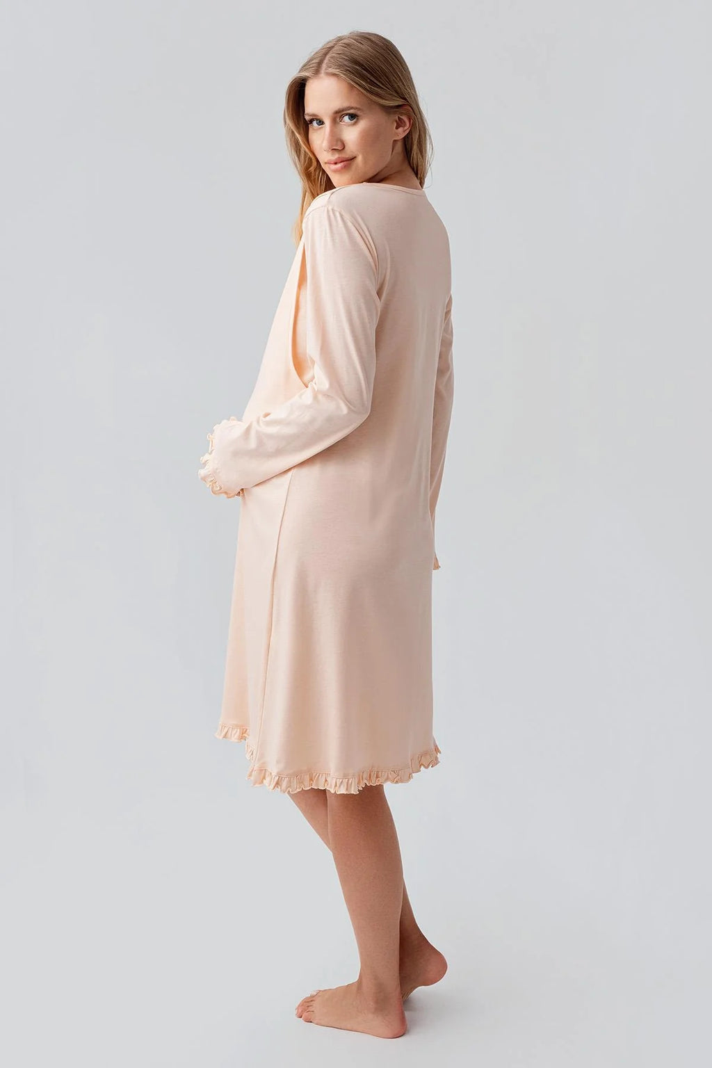 Patterned Pleated Cotton 4-Piece Maternity-Nursing Set Salmon - 184020