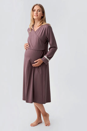 Side Tie Nursing Feature Cotton 4-Piece Maternity-Nursing Set Coffee - 180101