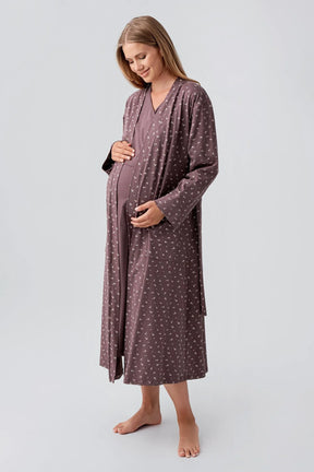 Side Tie Nursing Feature Cotton 4-Piece Maternity-Nursing Set Coffee - 180101