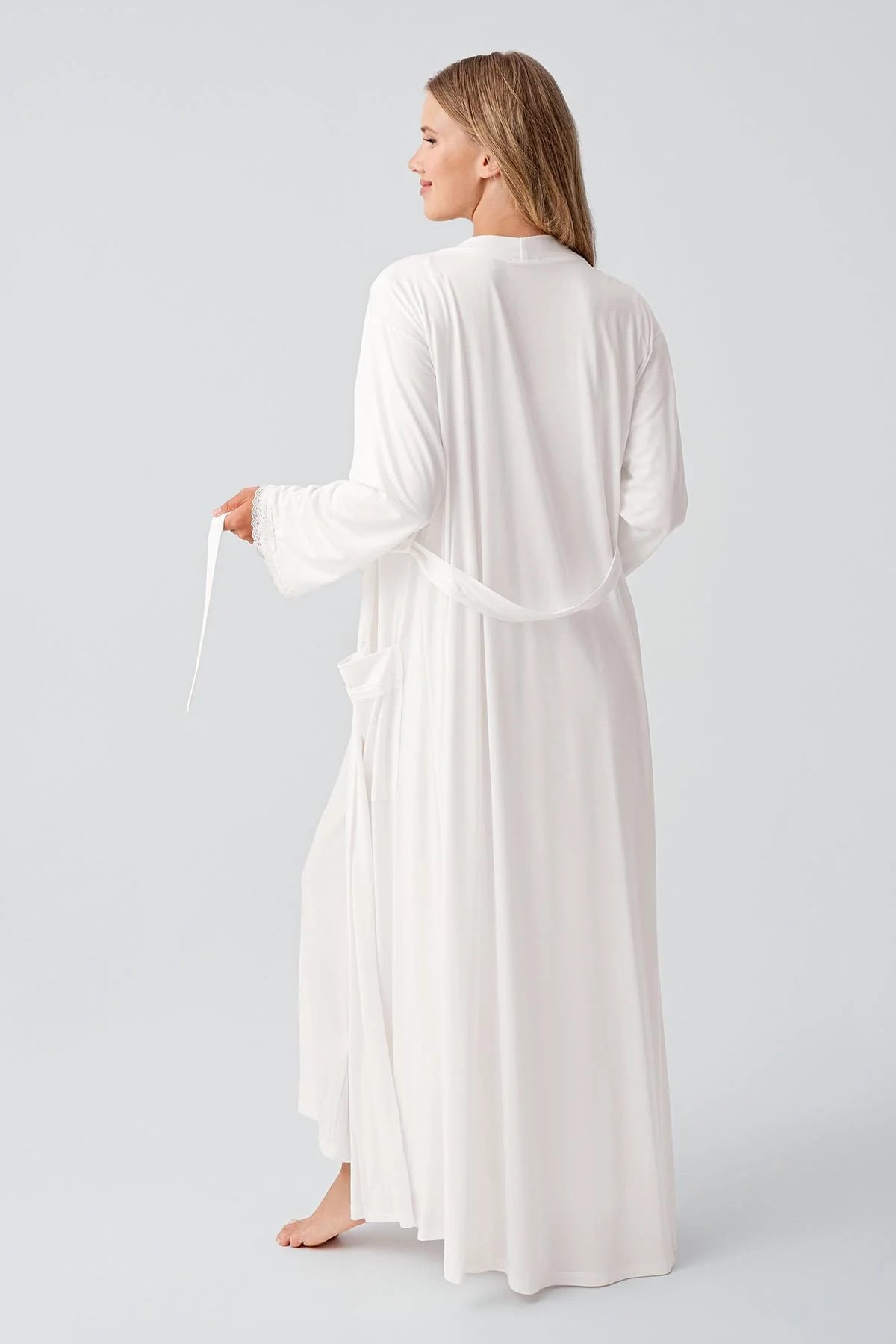 Lace Sleeve and Collar Maternity-Nursing Nightgown & Robe Set Ecru - 18402