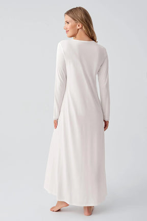 Lace Sleeve and Collar Maternity-Nursing Nightgown & Robe Set Ecru - 18402