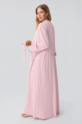 Lace Sleeve and Collar Maternity-Nursing Nightgown & Robe Set Powder - 18402