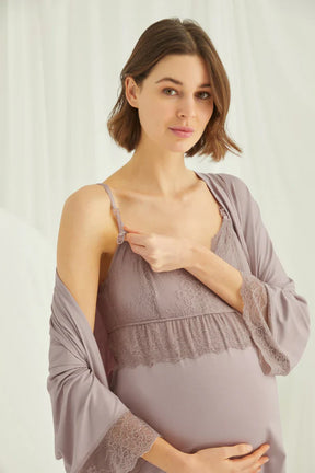 Lace Strappy 4-Piece Maternity-Nursing Set Mink - 431490