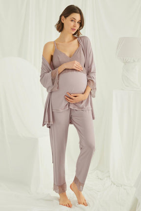 Lace Strappy 4-Piece Maternity-Nursing Set Mink - 431490