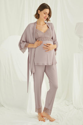 Lace Strappy 4-Piece Maternity-Nursing Set Mink - 431490