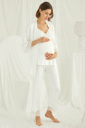 Lace Strappy 3-Piece Maternity Feeding-Friendly Pajama & Robe Set Ecru - E18433