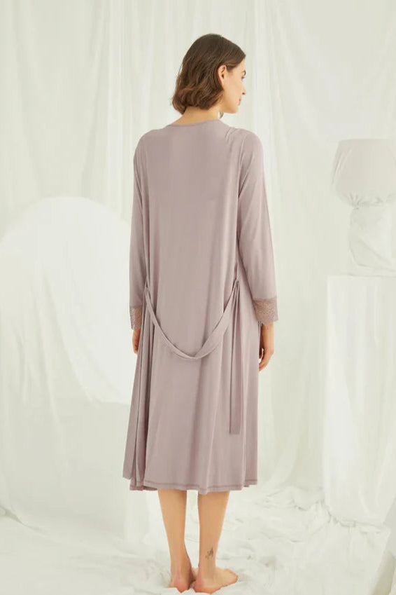 Lace Shoulder 4-Piece Maternity-Nursing Set Mink - 438440