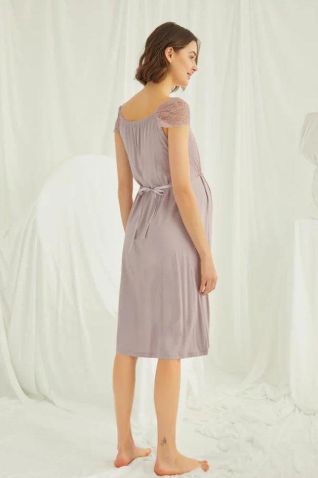 Lace Shoulder 4-Piece Maternity-Nursing Set Mink - 438440