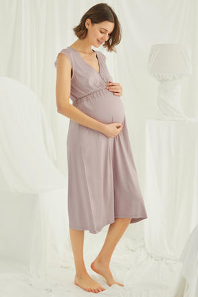 Lace V-Neck Maternity & Nursing Nightgown Mink - 18449