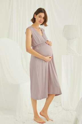 Lace V-Neck Maternity & Nursing Nightgown Mink - 18449