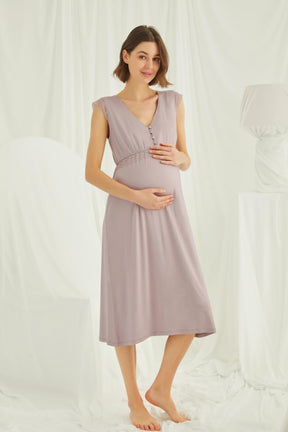 Lace V-Neck Maternity & Nursing Nightgown Mink - 18449