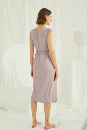 Lace V-Neck Maternity & Nursing Nightgown Mink - 18449
