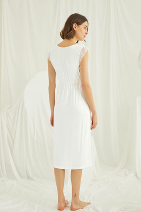 Lace V-Neck Maternity & Nursing Nightgown Ecru - 18450