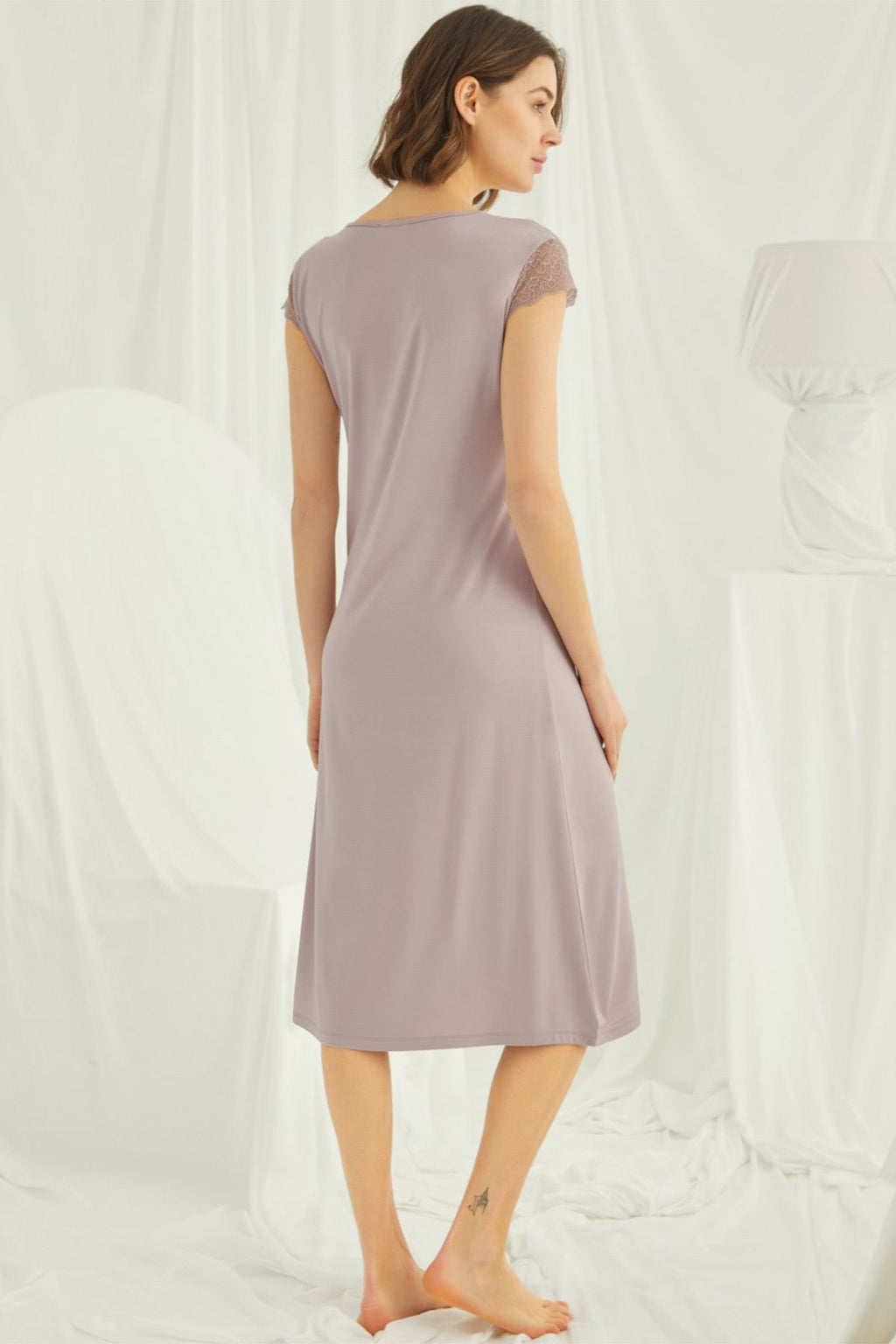 Lace V-Neck Plus Size Maternity & Nursing Nightgown Mink - 18456