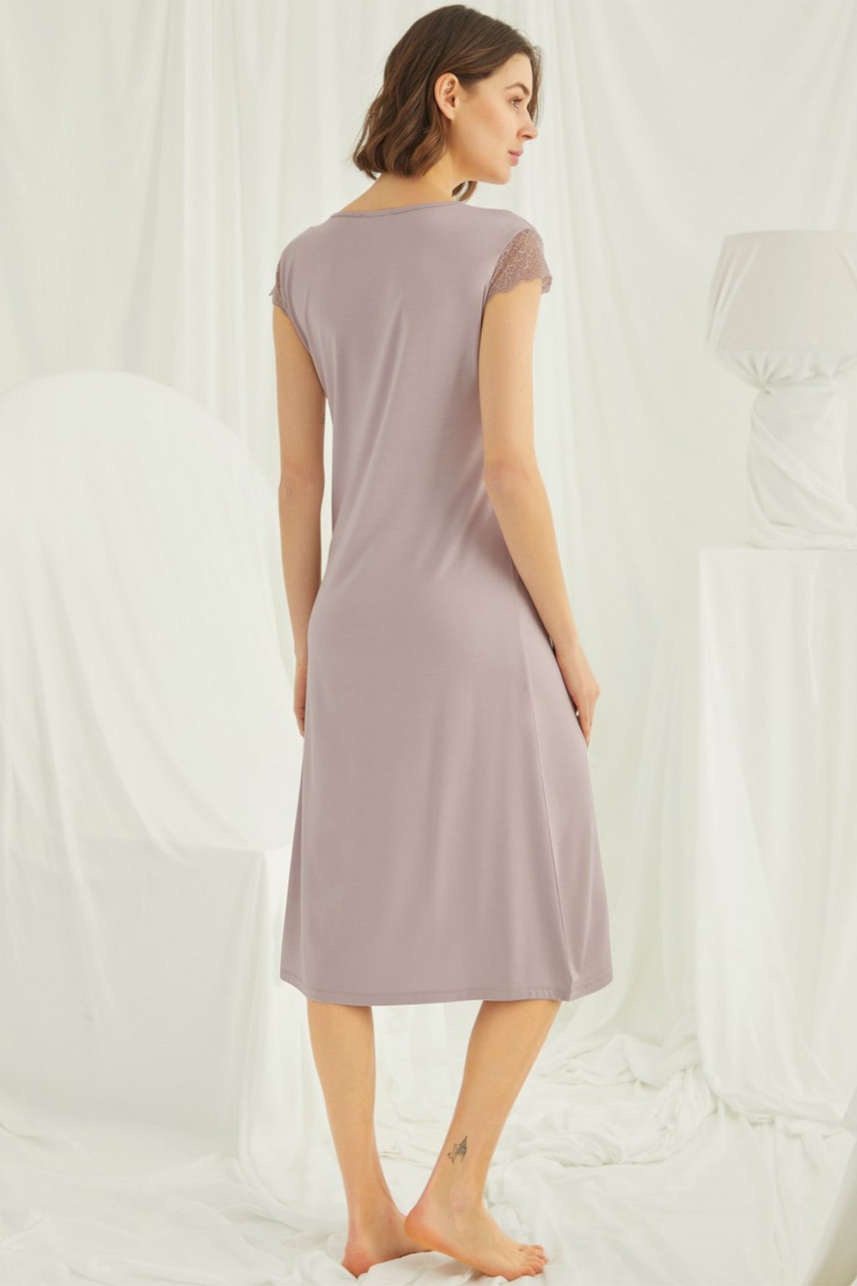Lace V-Neck Plus Size Maternity & Nursing Nightgown Mink - 18456