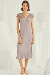 Lace V-Neck Plus Size Maternity & Nursing Nightgown Mink - 18456