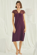 Lace V-Neck Plus Size Maternity & Nursing Nightgown Claret Red - 18458