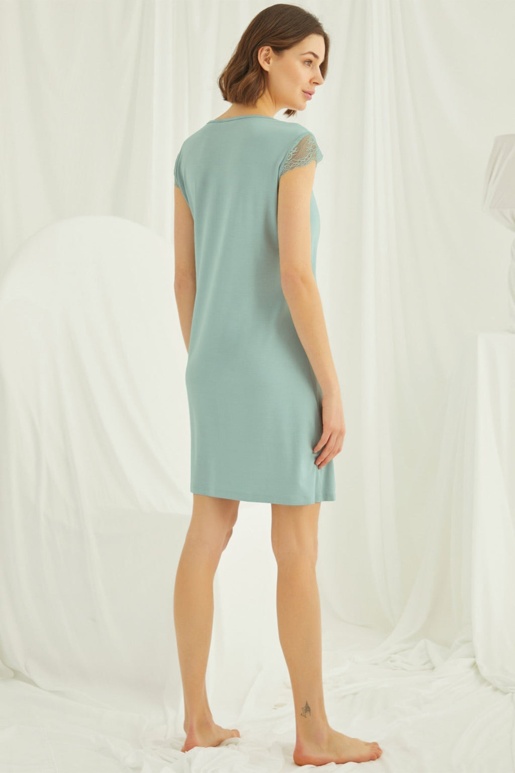 Lace V-Neck Short Maternity & Nursing Nightgown Green - 18462