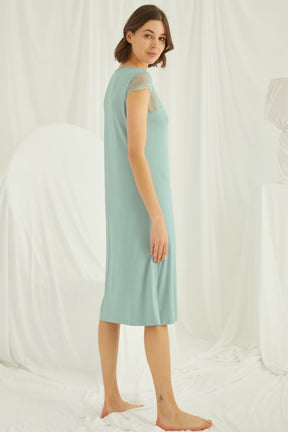 Lace V-Neck Long Maternity & Nursing Nightgown Green - 18463
