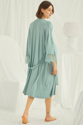 Lace Strappy Maternity-Nursing Nightgown & Robe Set Green - 18470