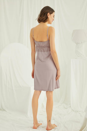 Lace Strappy Maternity & Nursing Nightgown Mink - 18490