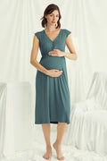 Lace V-Neck Maternity & Nursing Nightgown Green - 18521
