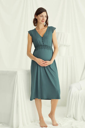 Lace V-Neck Maternity & Nursing Nightgown Green - 18521
