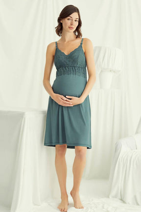 Lace Strappy Maternity-Nursing Nightgown & Robe Set Green - 18522