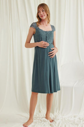 Lace Shoulder 4-Piece Maternity-Nursing Set Green - 535536