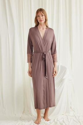Lace Sleeve Soft Maternity Robe Coffee - 18552