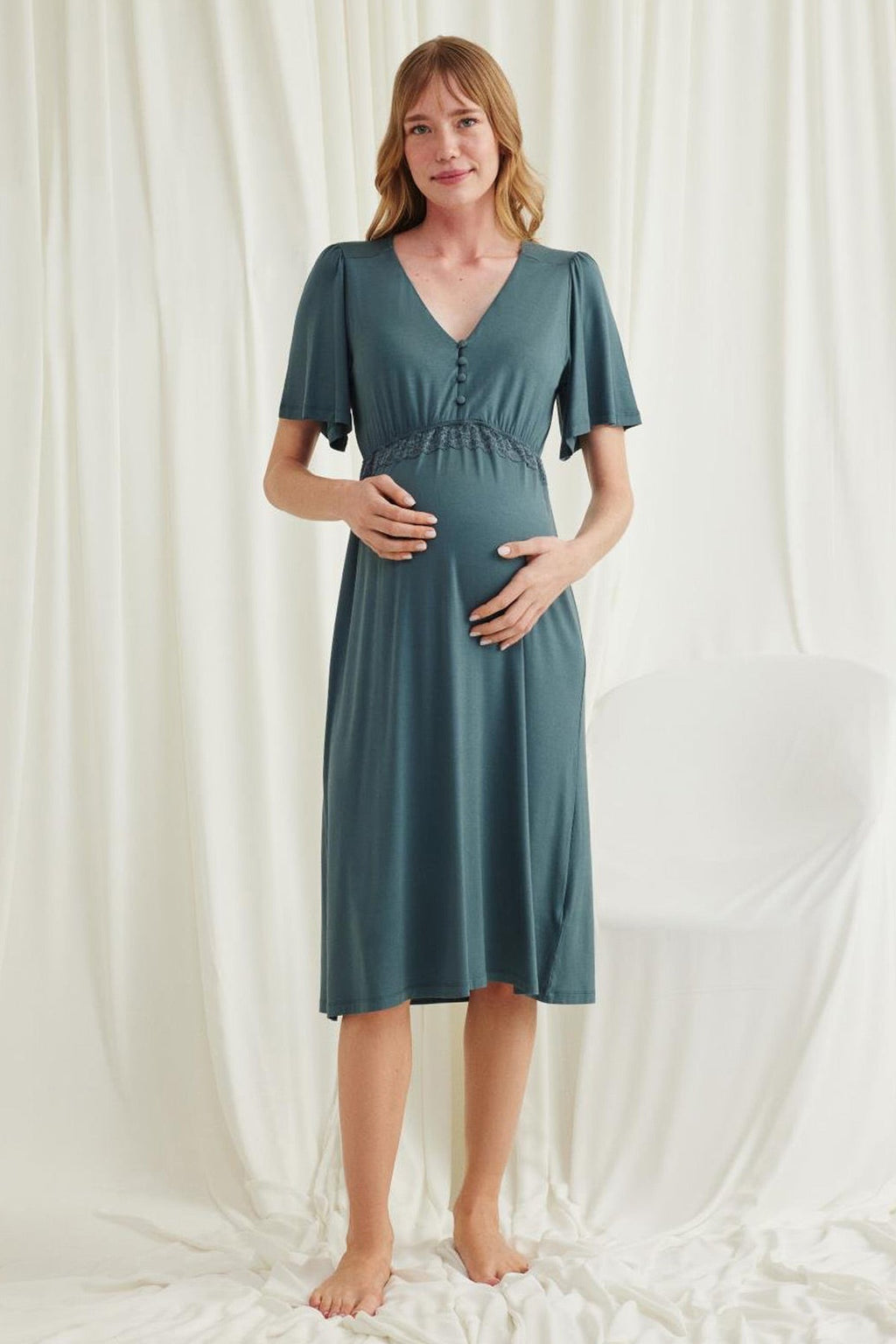 Lacy Panel Maternity & Nursing Nightgown Green - 18597