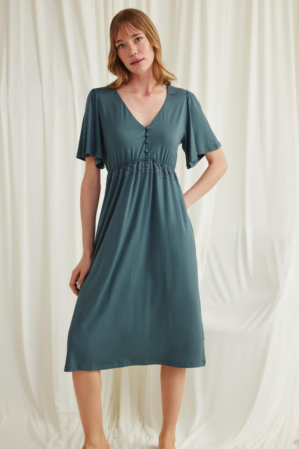 Lacy Panel Maternity & Nursing Nightgown Green - 18597