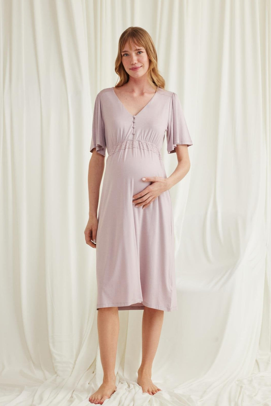 Lacy Panel Maternity & Nursing Nightgown Mink - 18599