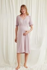 Lacy Panel Maternity & Nursing Nightgown Mink - 18599