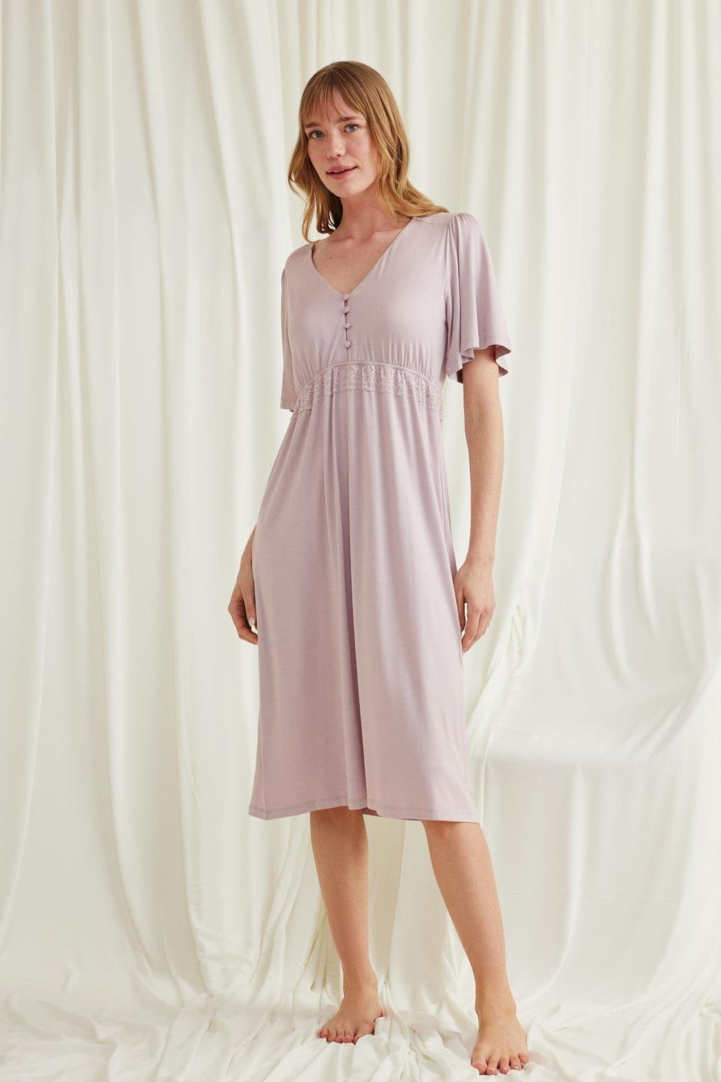 Lacy Panel Maternity & Nursing Nightgown Mink - 18599