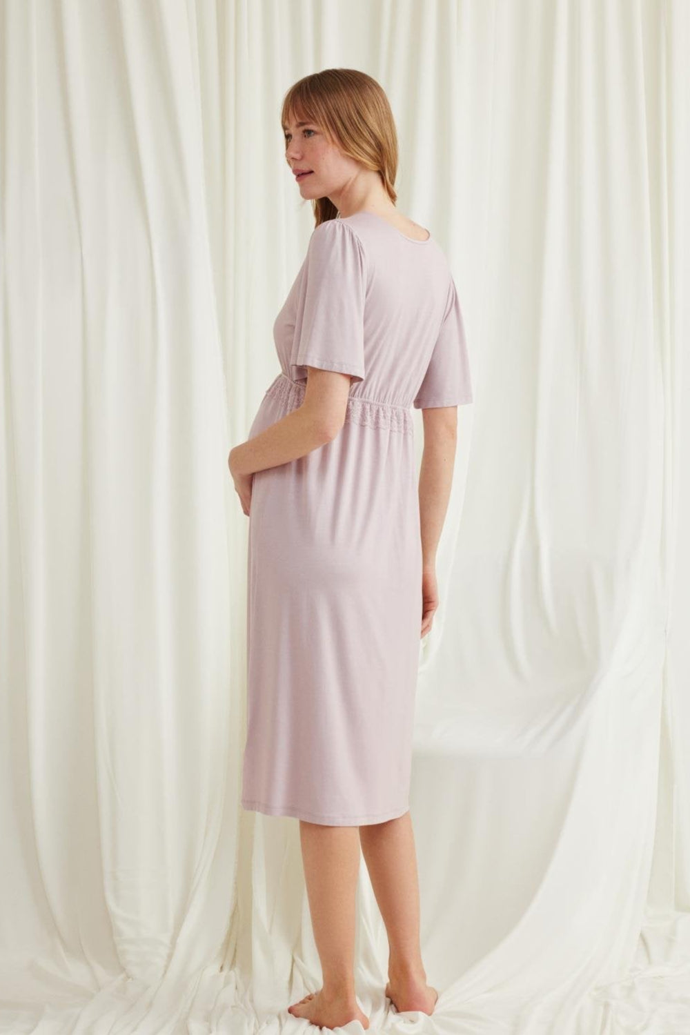 Lacy Panel Maternity & Nursing Nightgown Mink - 18599