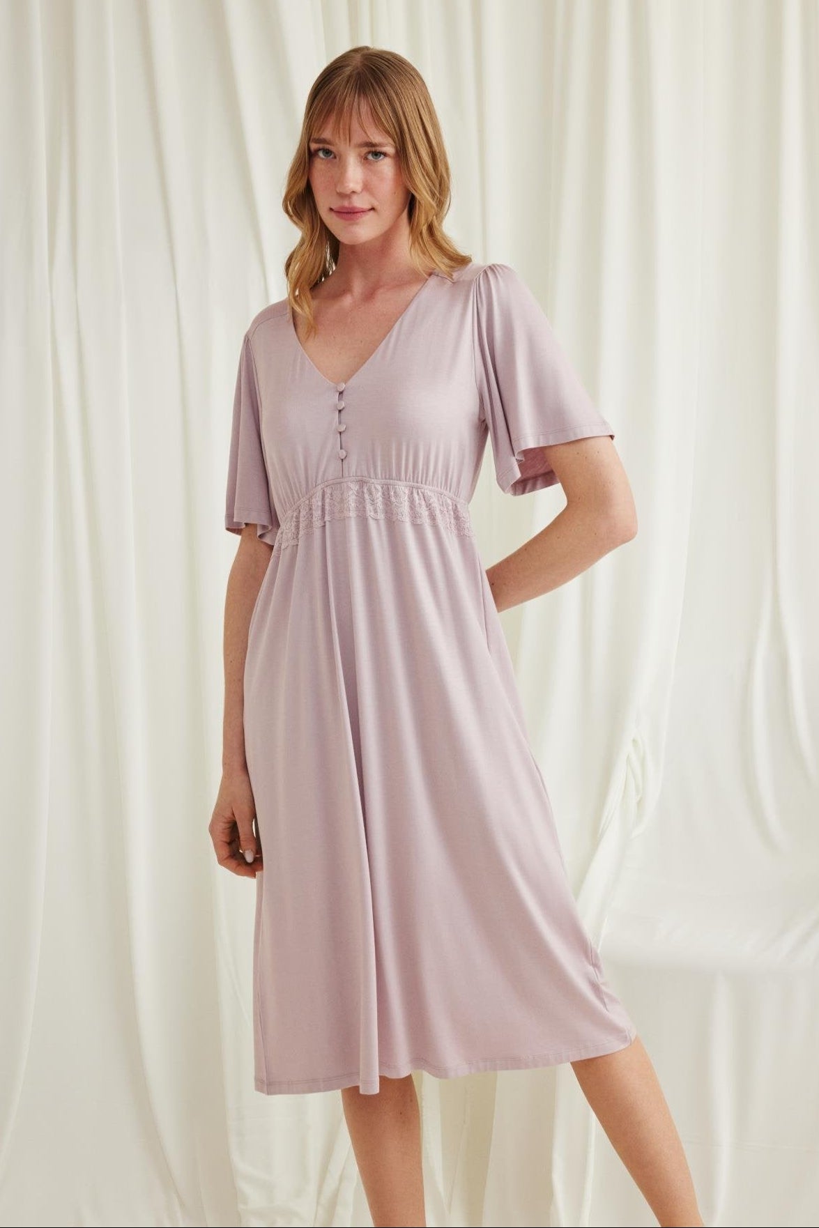 Lacy Panel Maternity & Nursing Nightgown Mink - 18599