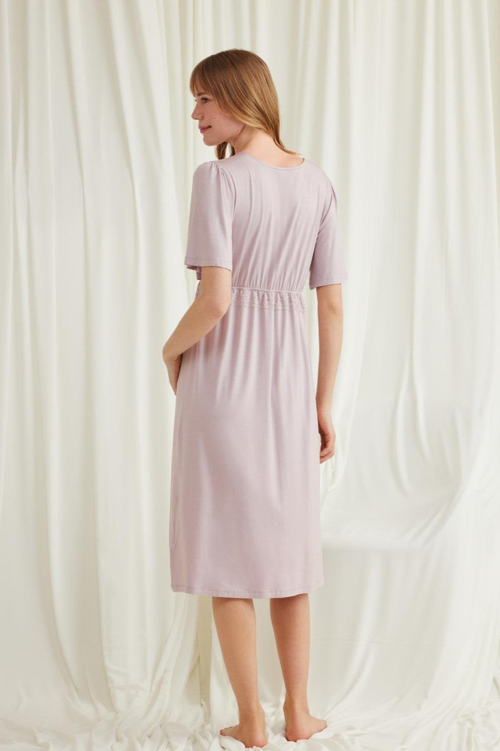Lacy Panel Maternity & Nursing Nightgown Mink - 18599