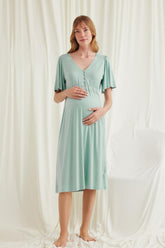 Lacy Panel Maternity & Nursing Nightgown Green - 18600