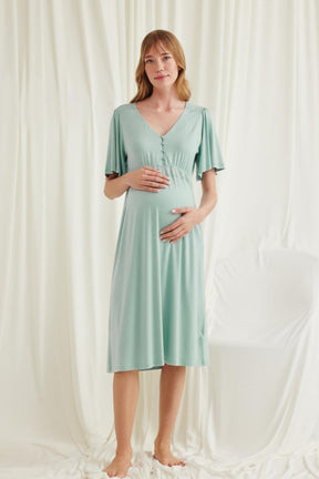 Lacy Panel Maternity & Nursing Nightgown Green - 18600