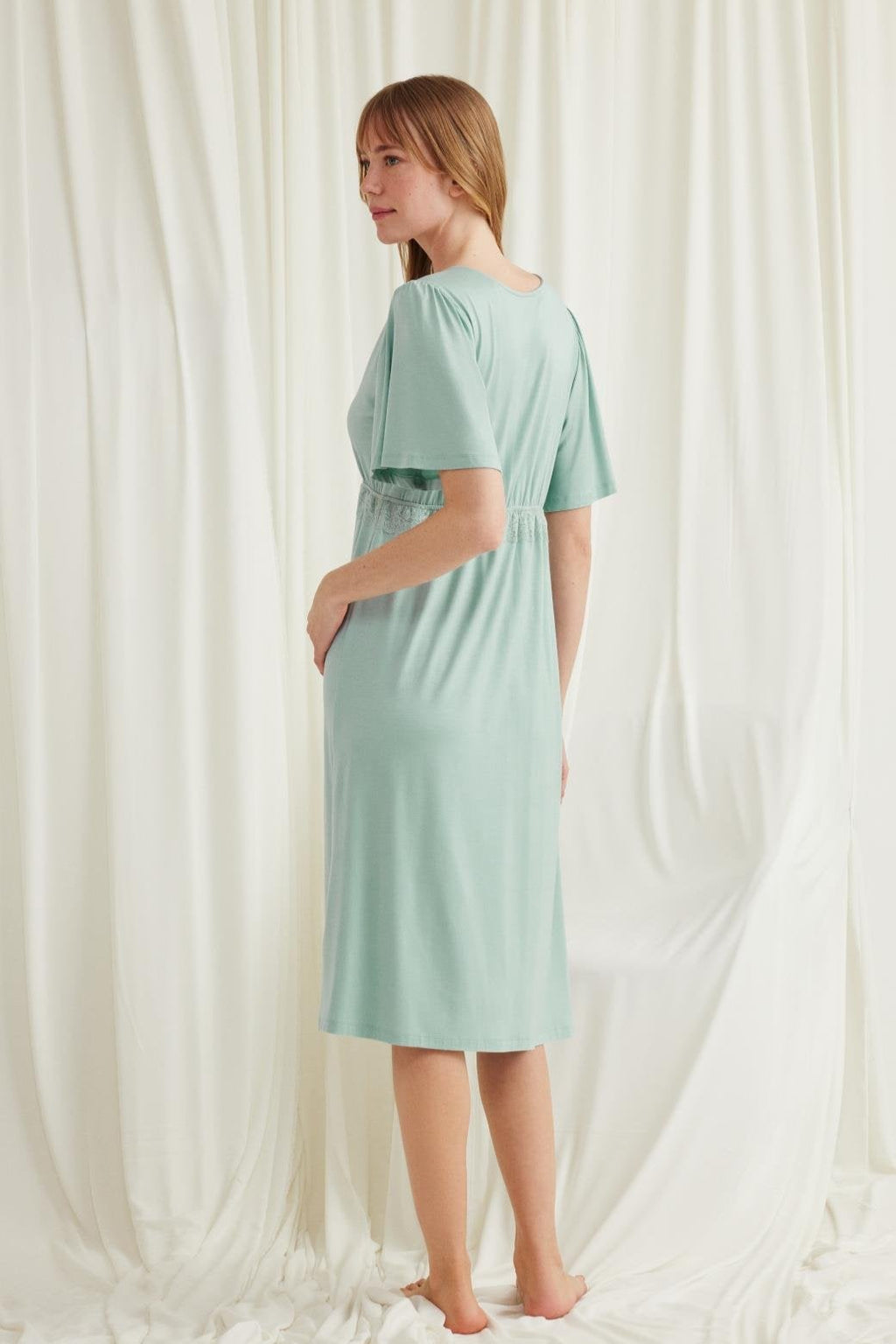 Lacy Panel Maternity & Nursing Nightgown Green - 18600