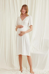 Lacy Panel Maternity & Nursing Nightgown Ecru - 18603